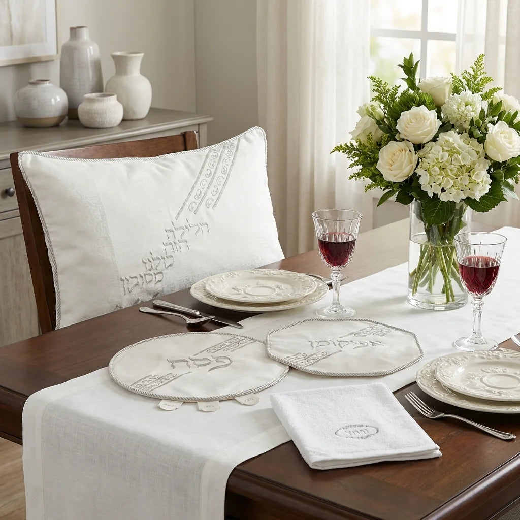 Brockett Passover 4 pcs Set: Matzah, Afikoman & Pillow Covers with Towel