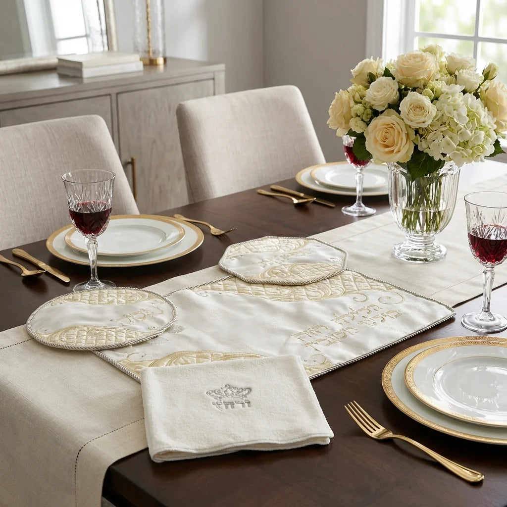 Brockett Passover 4 pcs Set: Matzah, Afikoman & Pillow Covers with Towel
