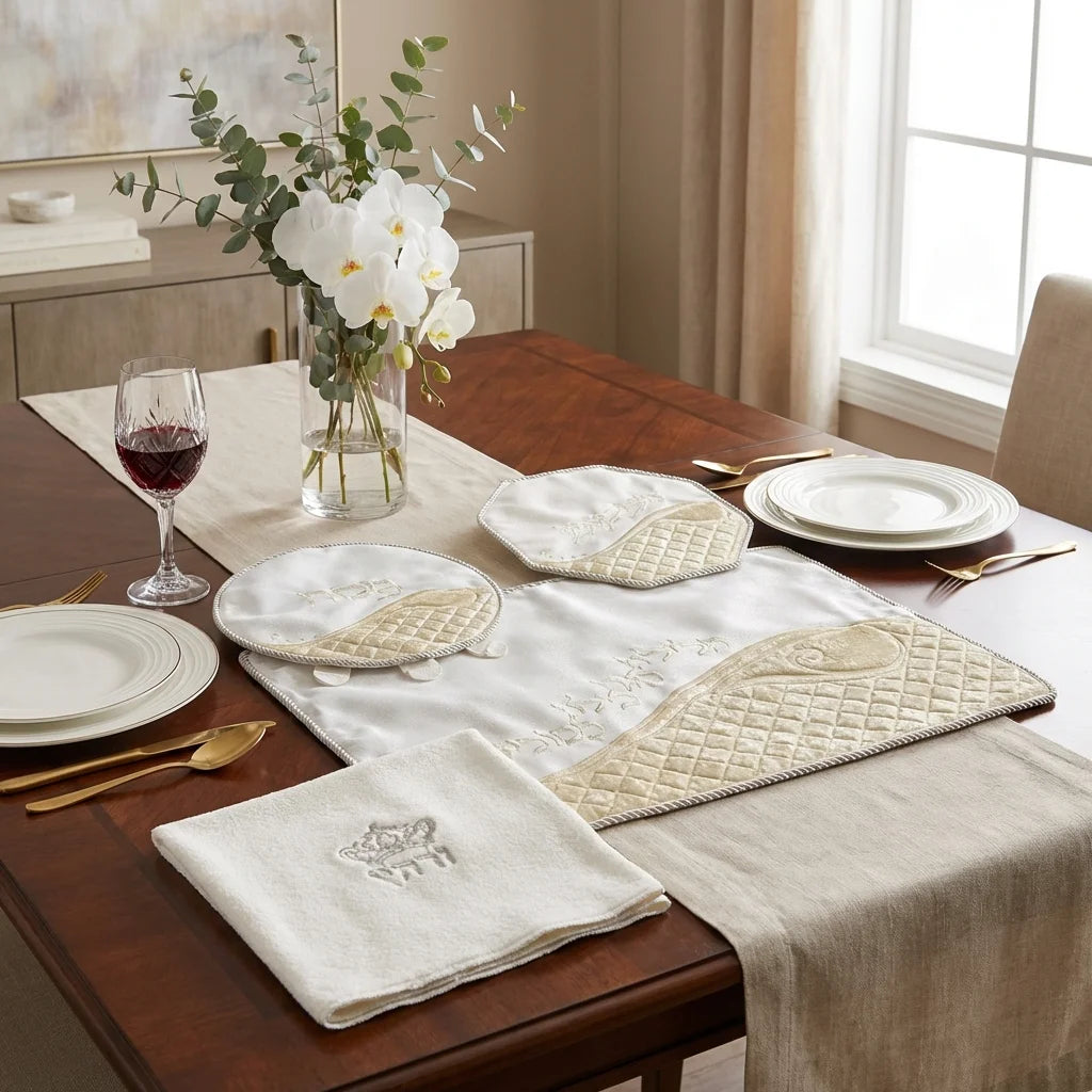 Brockett Passover 4 pcs Set: Matzah, Afikoman & Pillow Covers with Towel