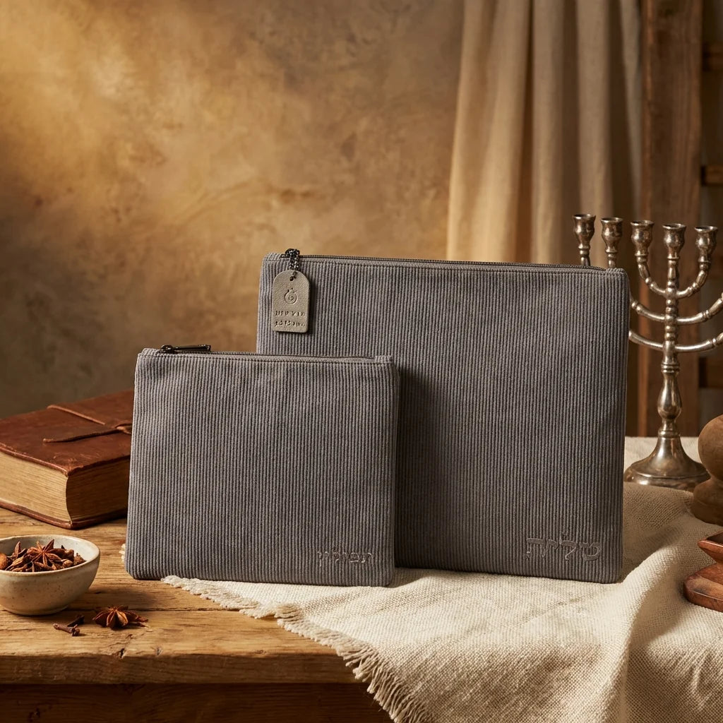 Corduroy Fabric Tallit - Tefillin Set 36*29 cm with Embroidery