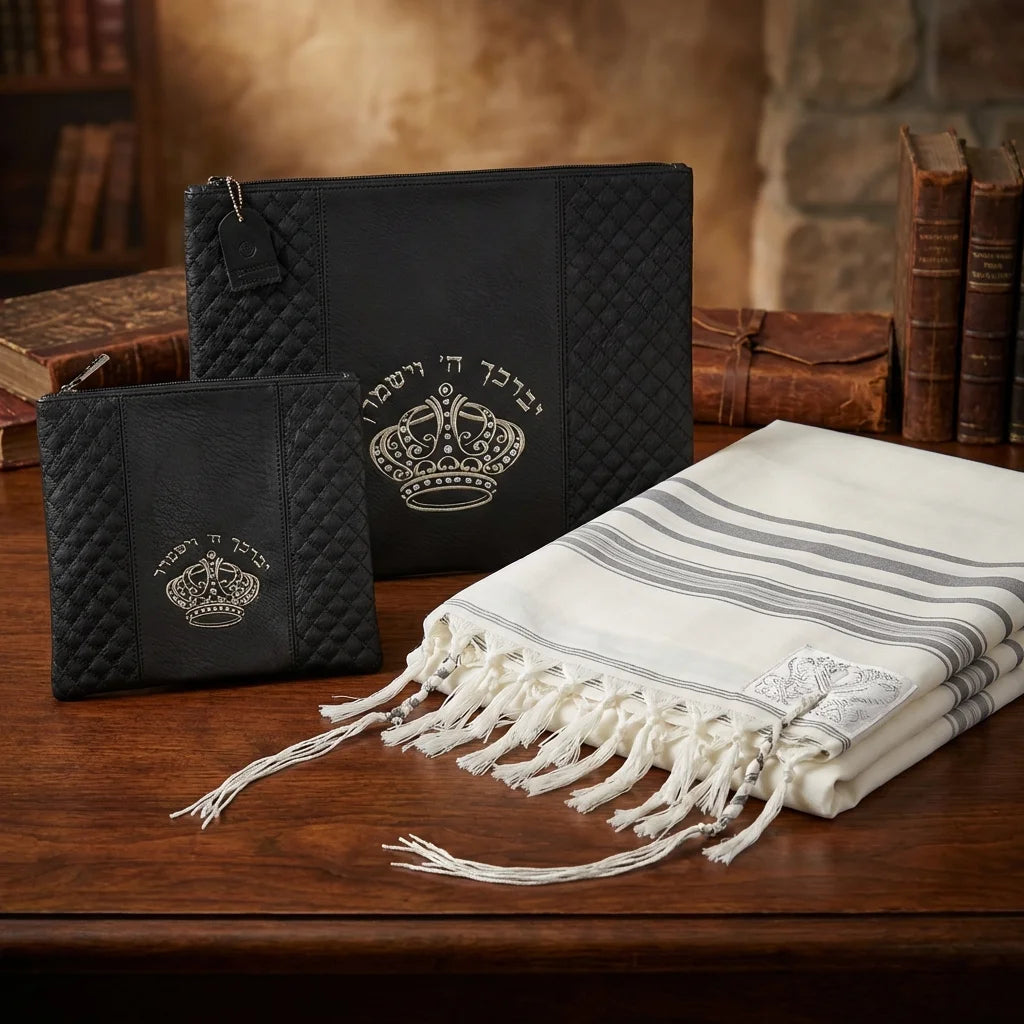 Leatherette Tallit - Tefillin Set 36*29 cm