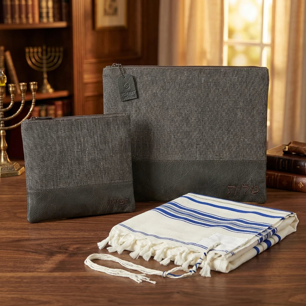 Leatherette Tallit - Tefillin Set 36*29 cm