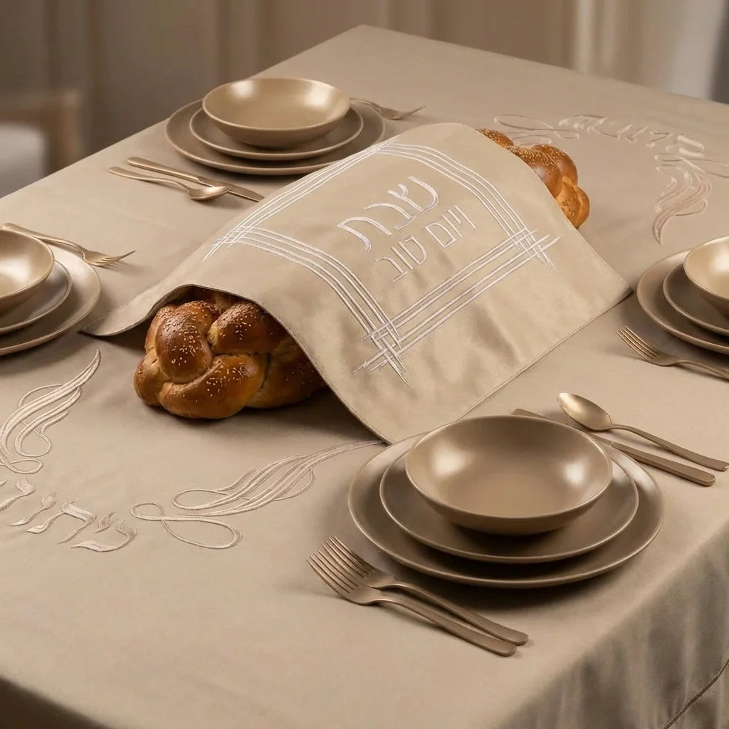 Leatherette Challah Cover 61*45cm - Champagne, with Embroidery