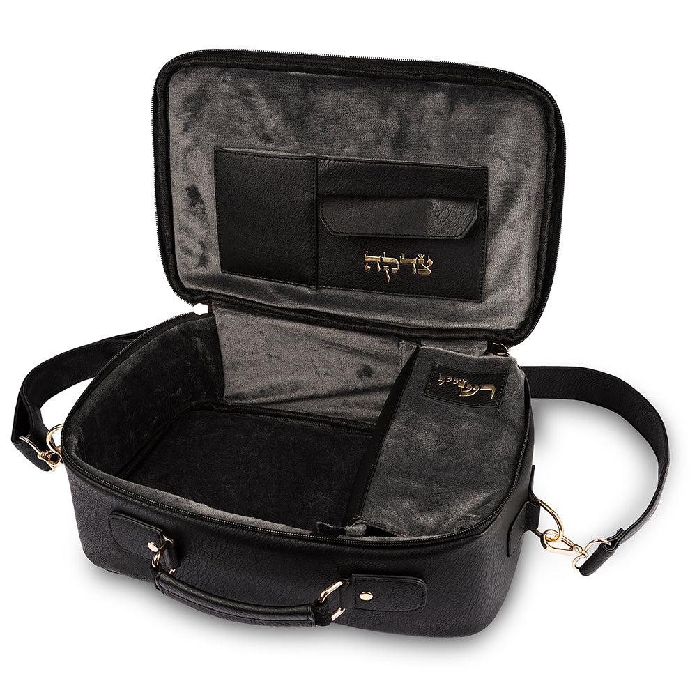 Faux Leather Fabric Tallit 23*33 cm with Handle - Black