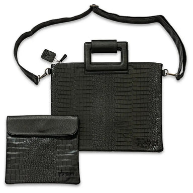 Black Leatherette Fabric Talit & Tefilin Set 39*31 cm with Embroidery