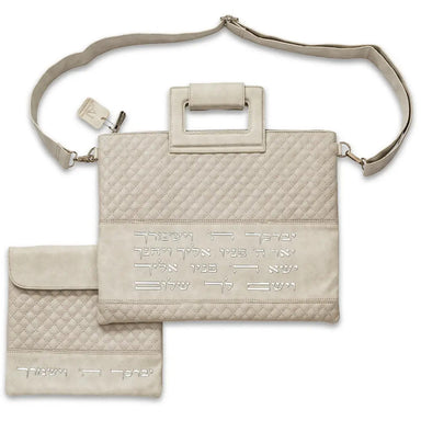 Faux Leather Talit - Tefilin Set 36*29 cm with Bold Embroidery - Gray - Silver