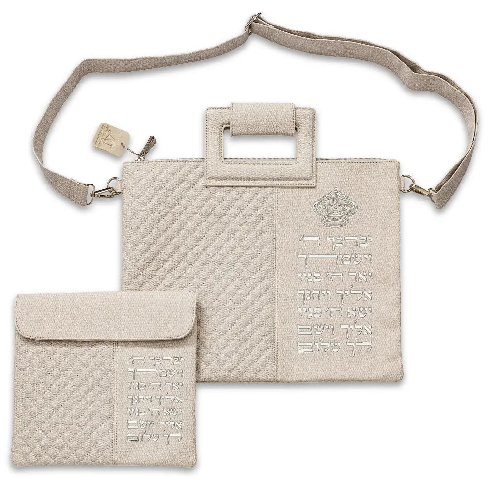 Faux Leather Talit - Tefilin Set 36*29 cm with Bold Embroidery - Silver