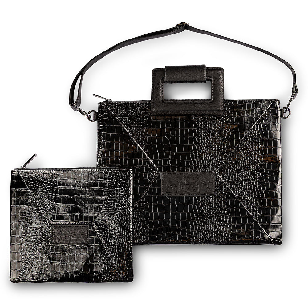 Faux Leather Tallit - Tefillin Set 36*29 cm - Black