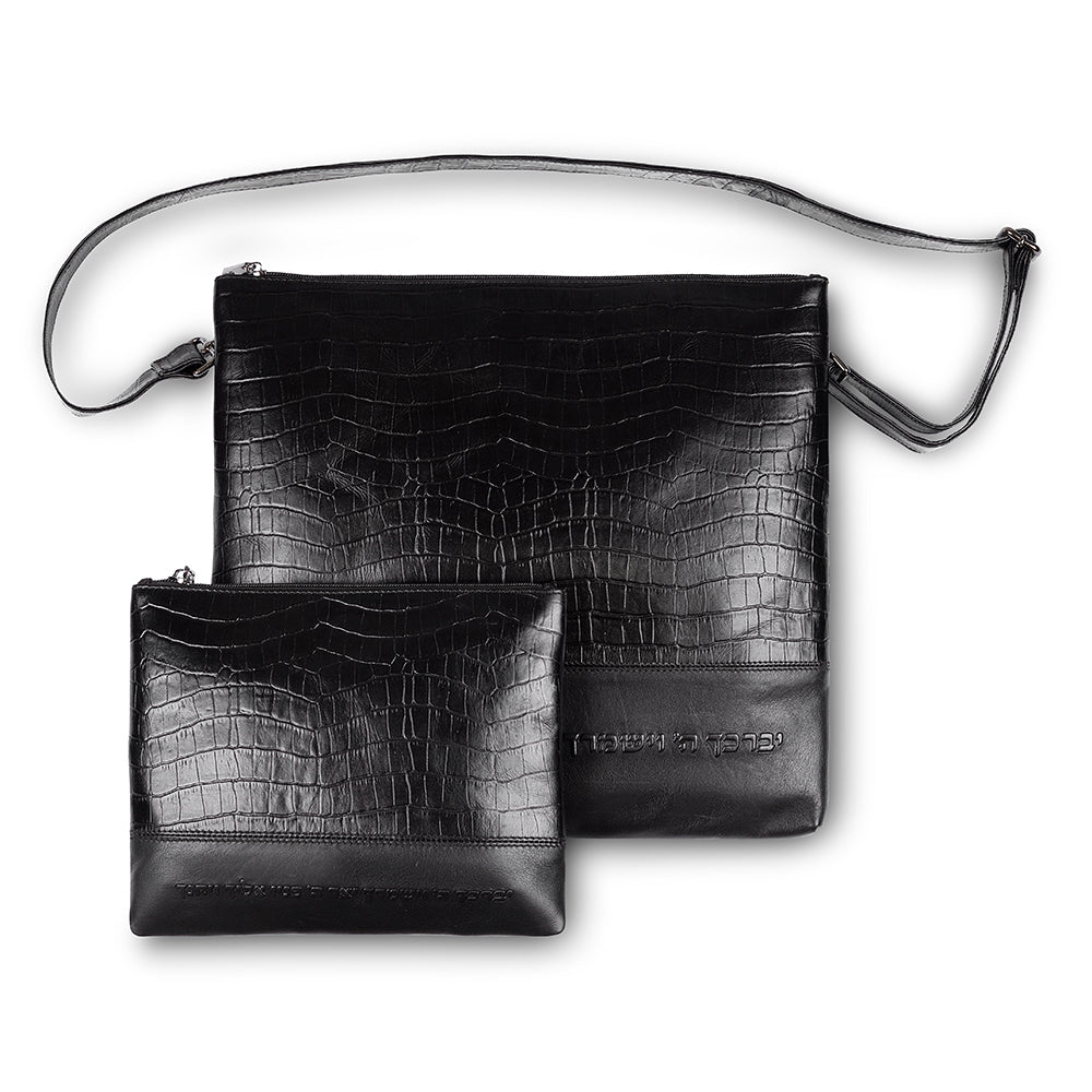 Leather Tallit & Tefillin Set 33x37 cm - Black