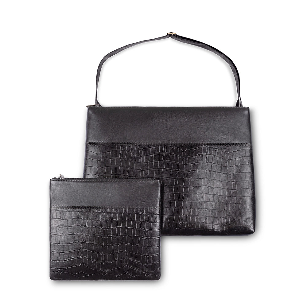 Leather Tallit & Tefillin Set 29x38 cm - Black