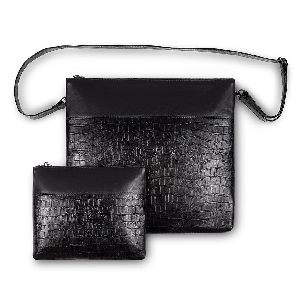 Leather Tallit & Tefillin Set 33x37 cm - Black