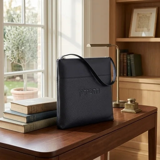 Leather Tefillin Bag 27x25 cm - Dark Blue