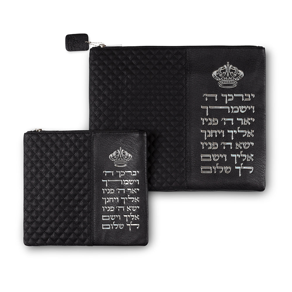 Leatherette Tallit - Tefillin Set 36*29 cm Black with Embossed Letters