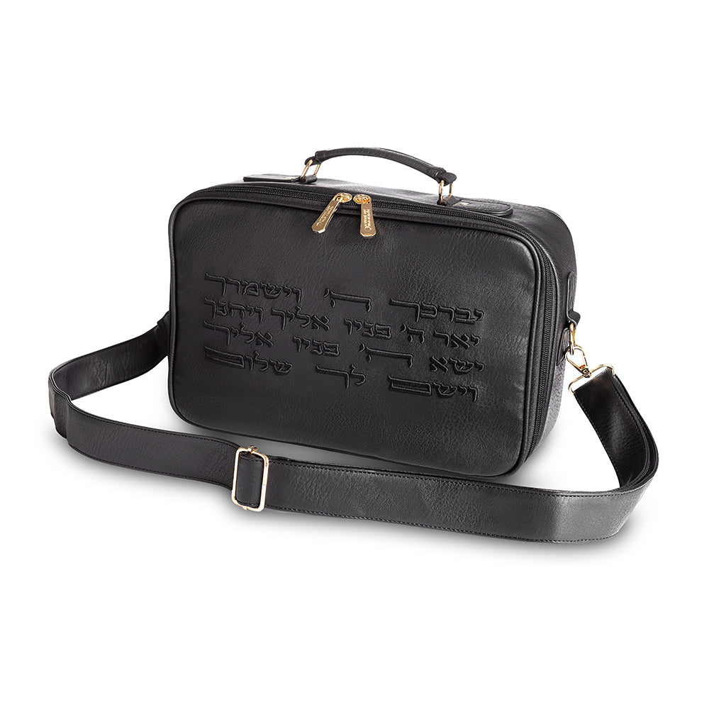 Faux Leather Fabric Tallit 23*33 cm with Handle - Black color
