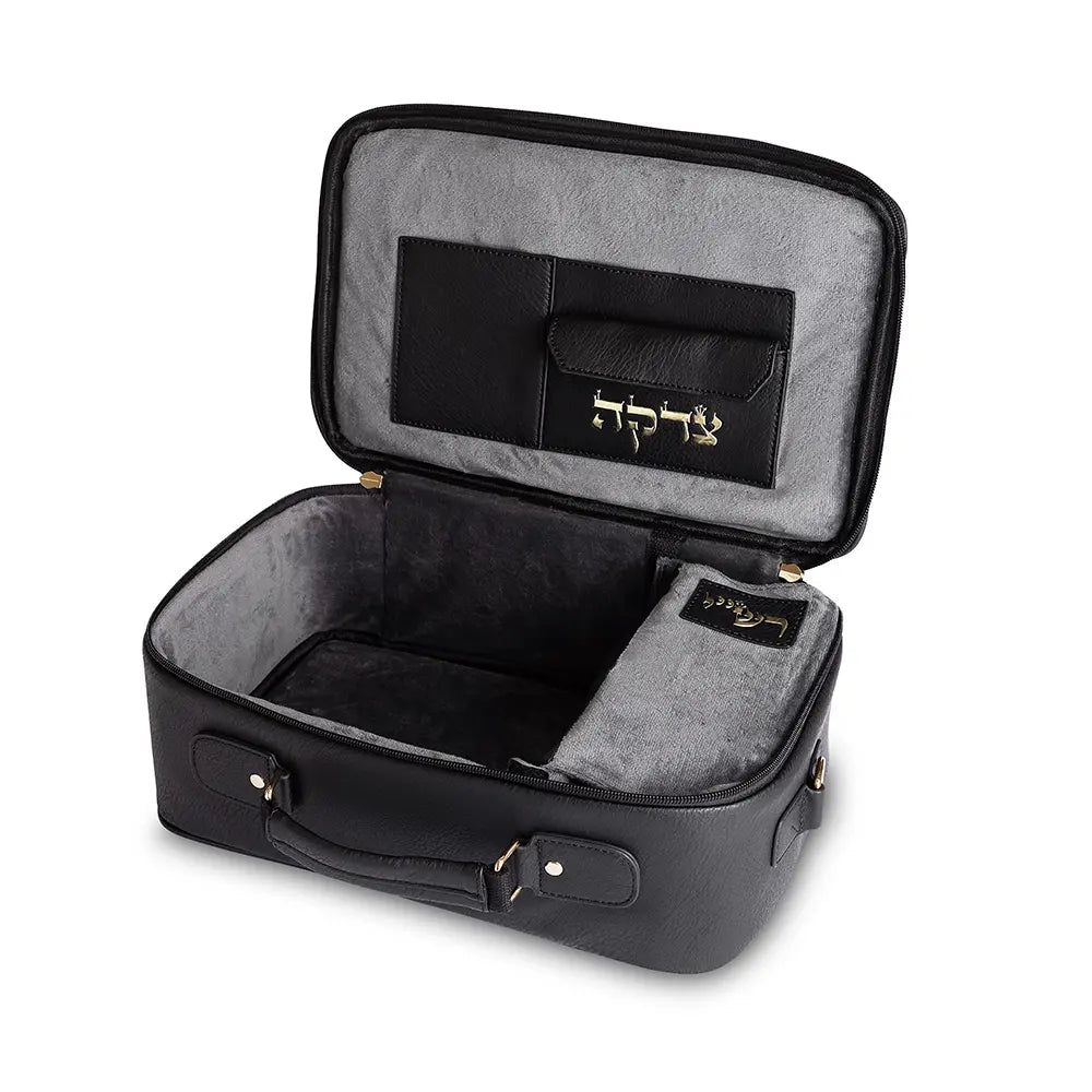 Faux Leather Fabric Tallit 23*33 cm with Handle - Black color