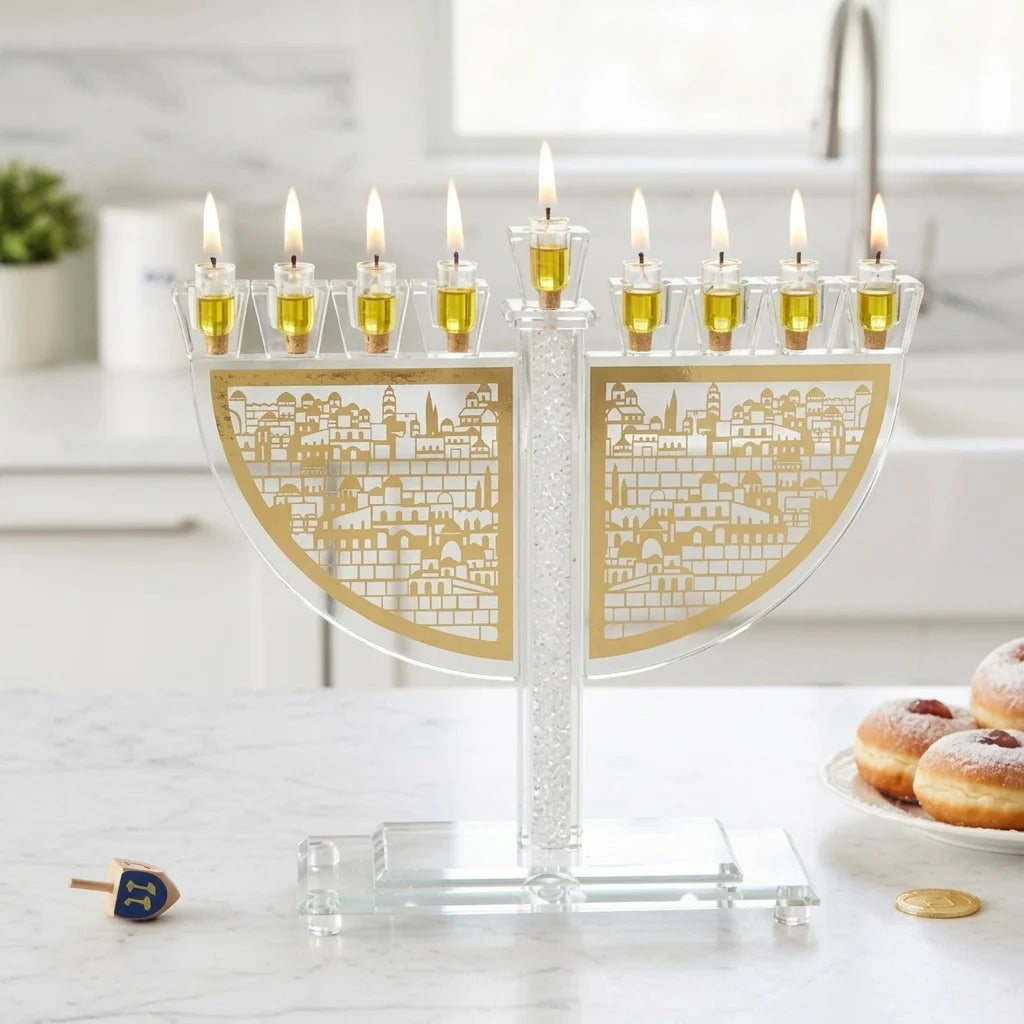 Crystal Menorah 23 cm with Metal Plaque