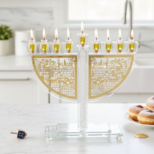 Crystal Menorah 23 cm with Metal Plaque