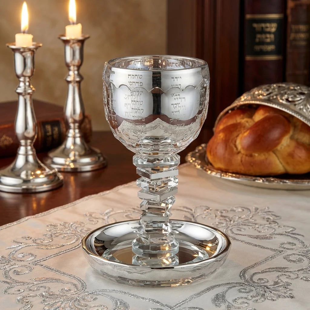 Crystal Kiddush Cup "the Bible Rivers" 16 cm Contain 100ml // 3.4oz - Silver