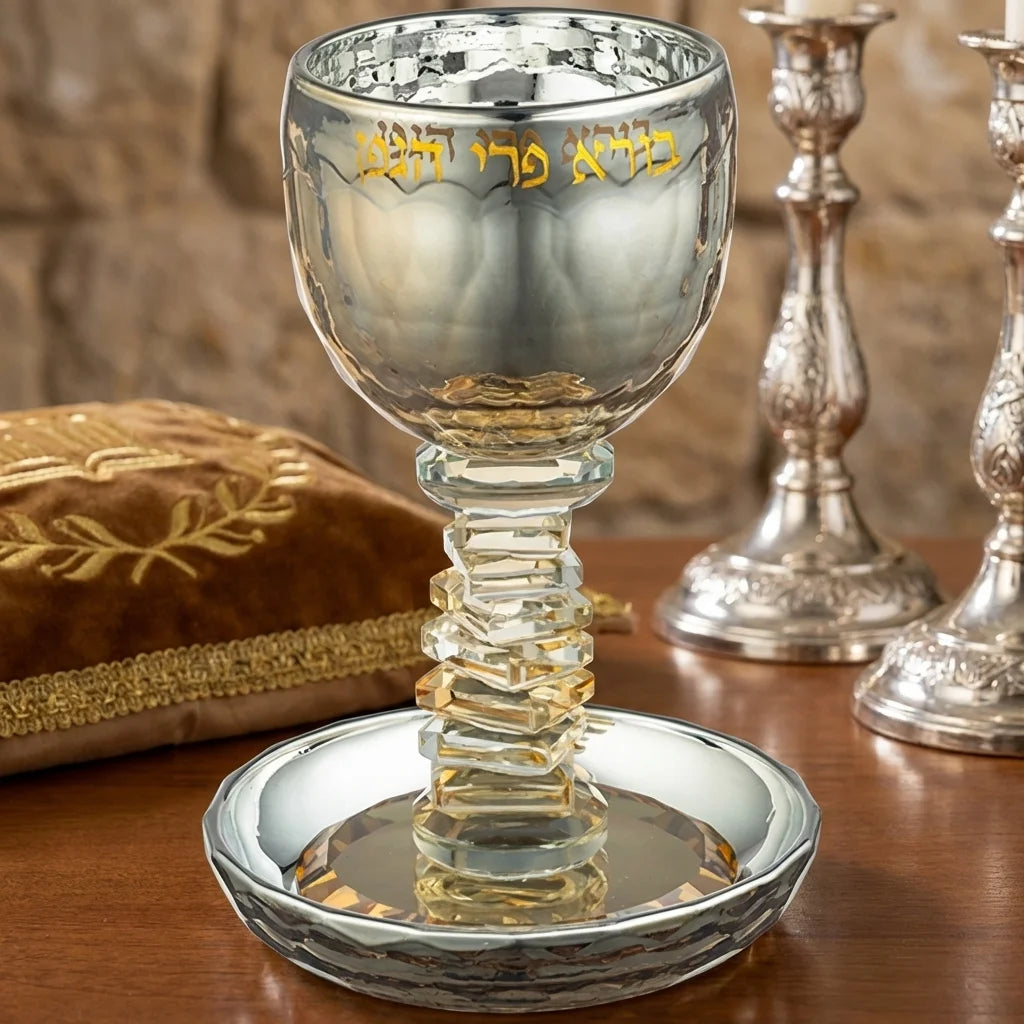 Crystal Kiddush Cup 16 cm Contain 100ml // 3.4oz - Gold