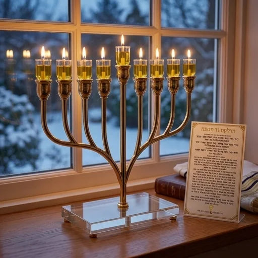 Metal Menorah with Crystal base 32cm