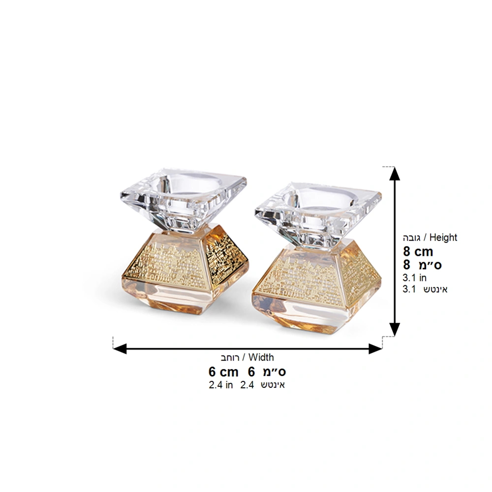 Crystal Candlesticks with Plaque 6.5cm - Gold