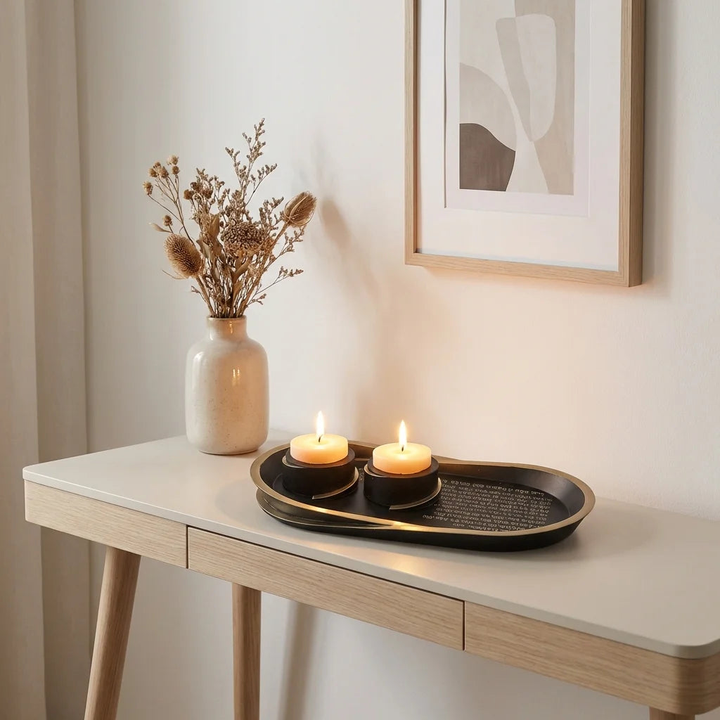 Polymer Set Tray and Pair of Candlesticks