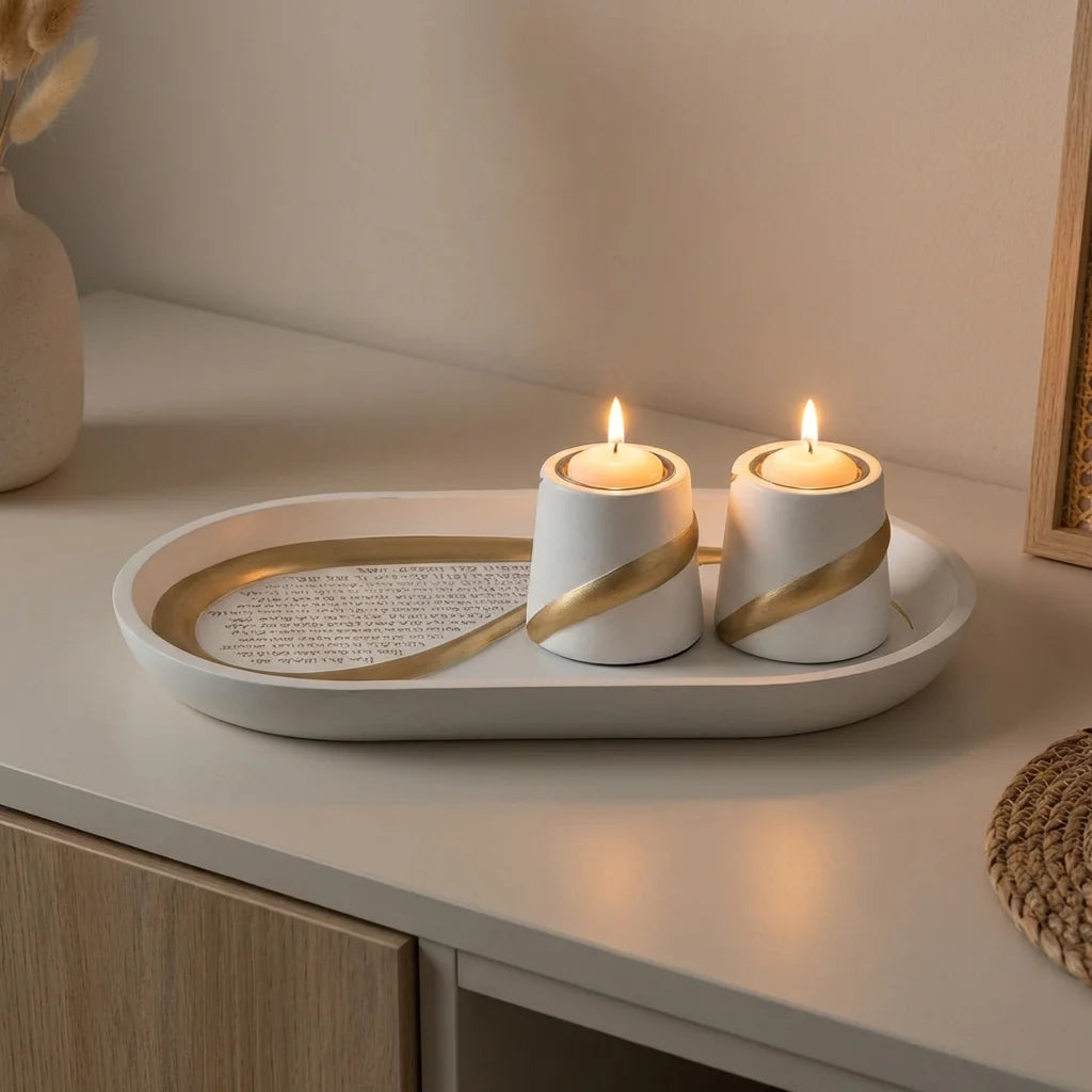Polymer Set Tray and Pair of Candlesticks
