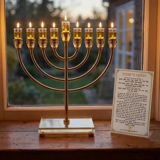 Metal Menorah with Crystal base 32cm