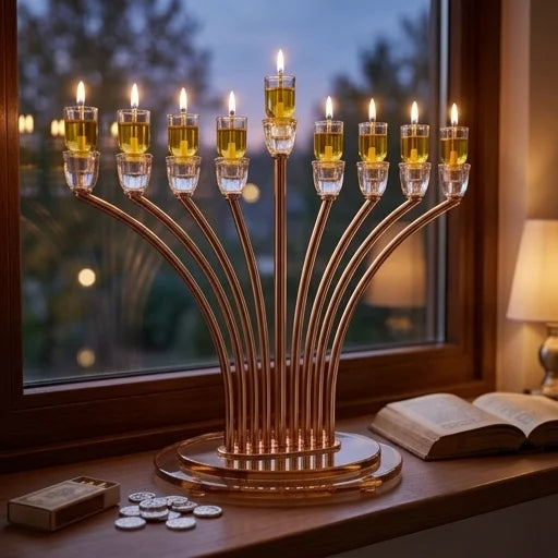 Metal Menorah with Crystal base 32cm