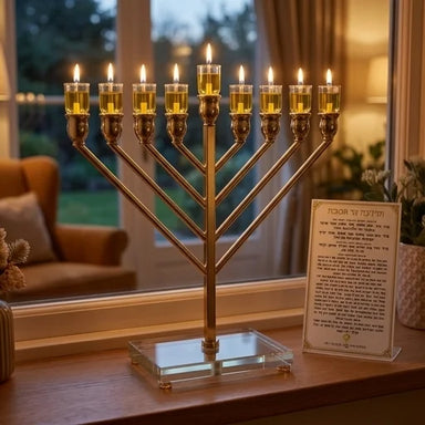 Metal Menorah with Crystal base 32cm