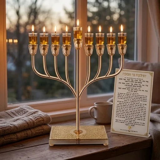 Metal Menorah with Crystal base 42cm