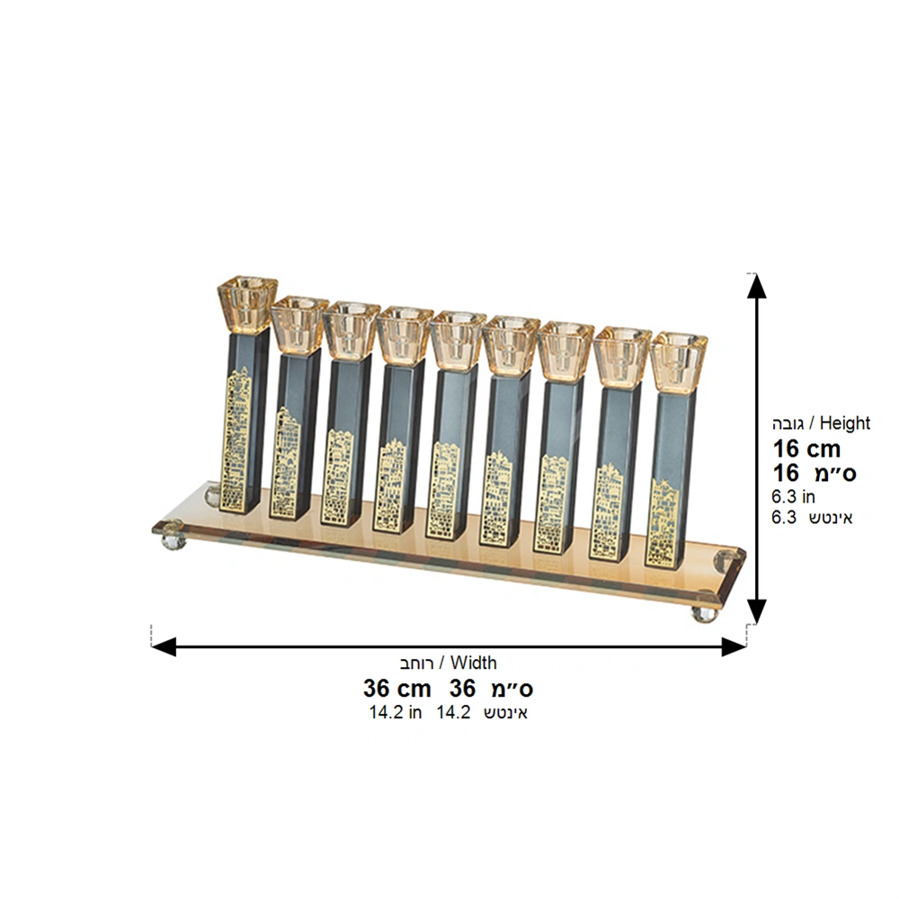 Elegant Crystal Menorah 15*36 cm - Gold, Black