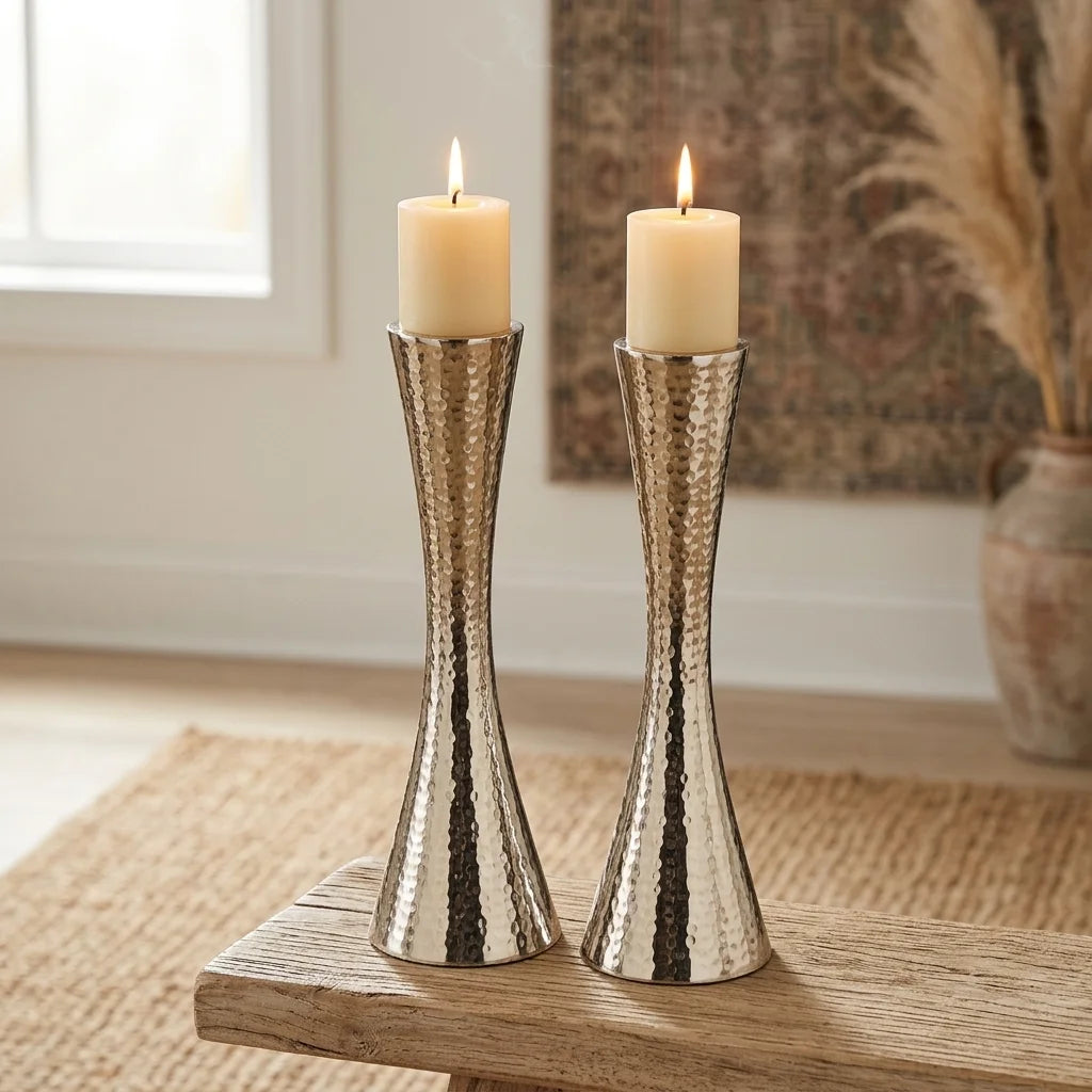 Hammered Aluminum Candlesticks 23 cm - Nickel
