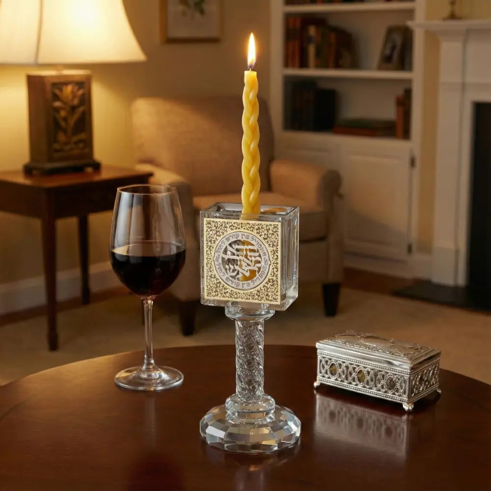 Crystal Havdalah Candle Holder 13 cm with Plaque