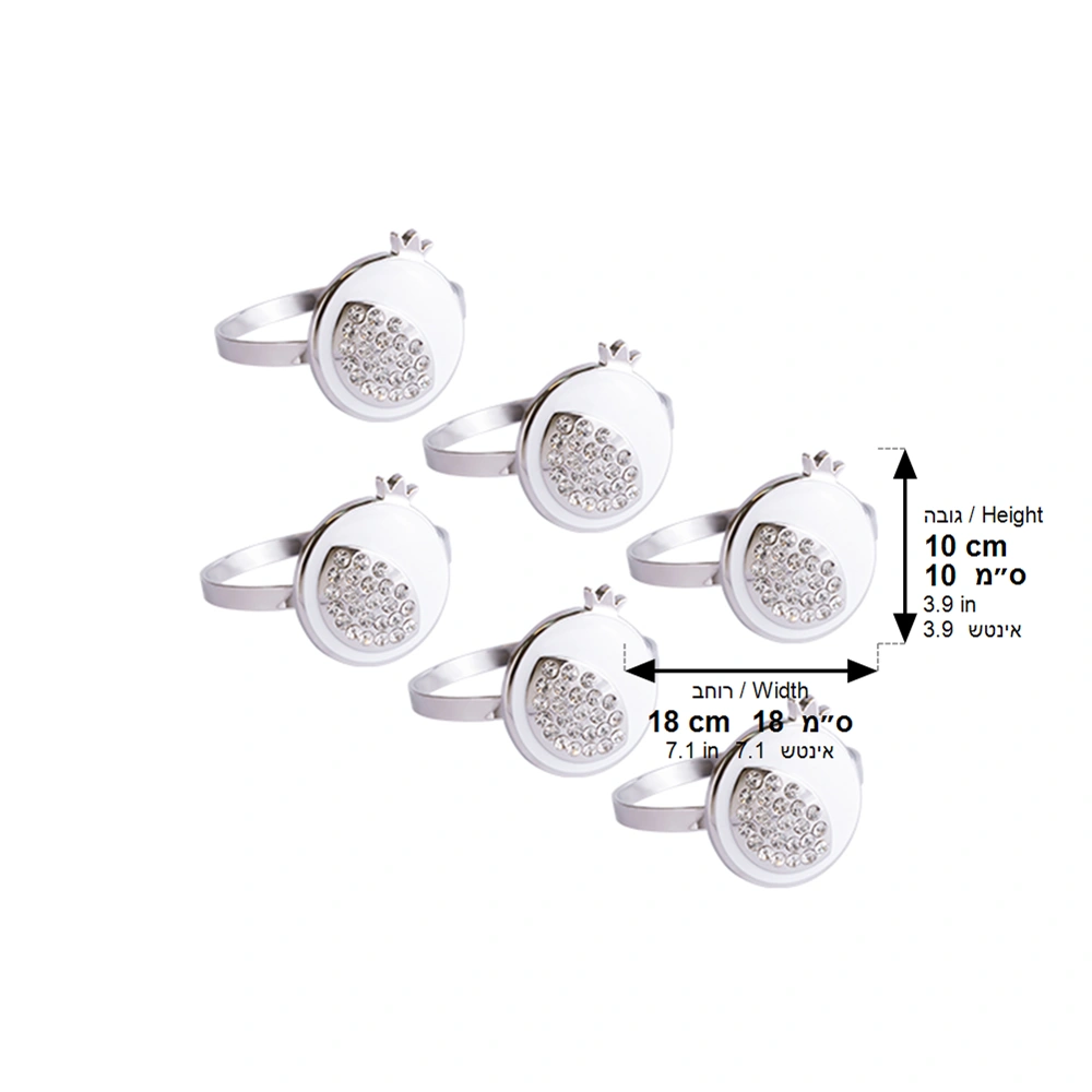 Set of 6 Napking Holders Rings - Silver, Gray, with Stones