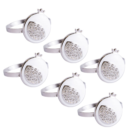 Set of 6 Napking Holders Rings - Silver, Gray, with Stones