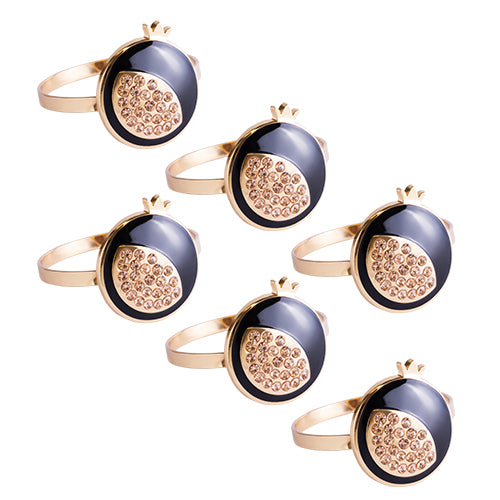 Set of 6 Napking Holders Rings - Light Gray, Silver, Black, with Stones