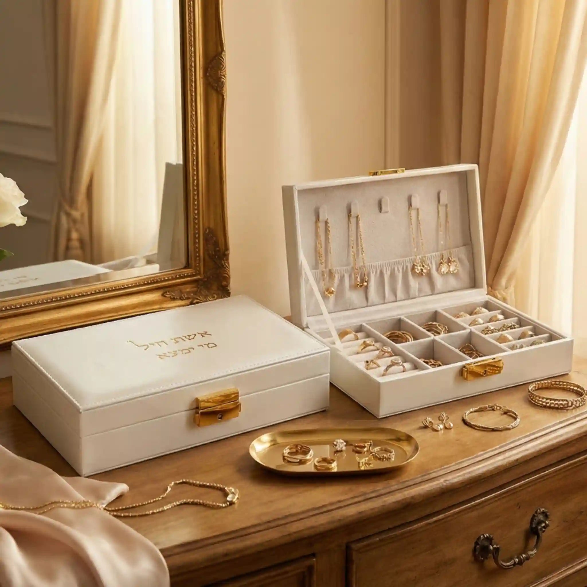Fancy Jewelry Box with Print 21*12*6 cm - Gold