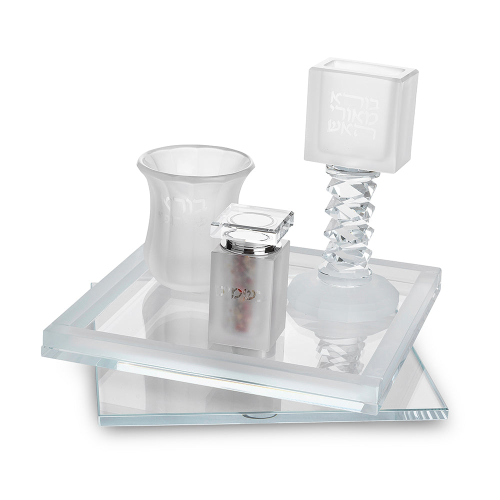 Crystal Havdalah Set on a Square Rotating Tray 20*20 cm