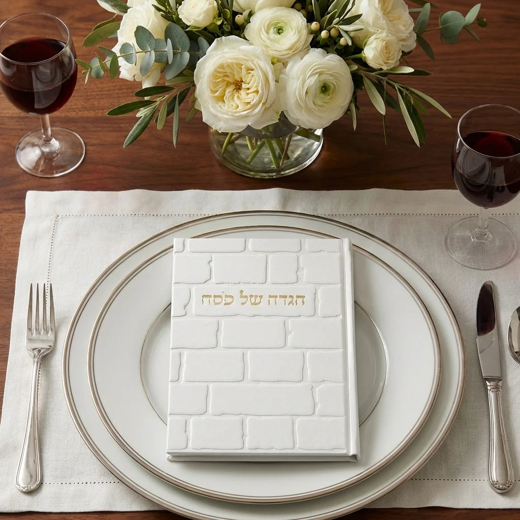 White PU Leathere Hagada Passover 25 cm