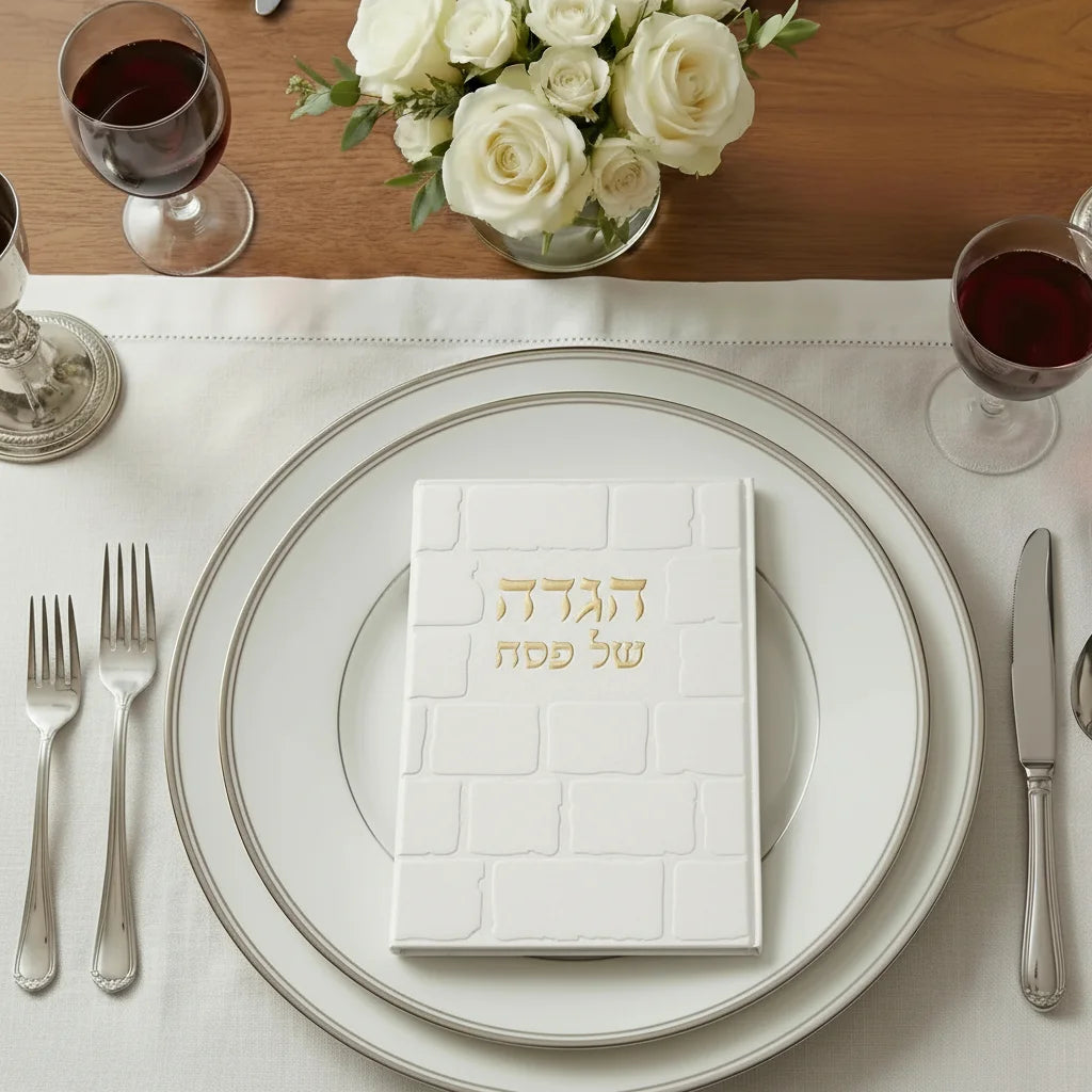 White PU Leathere Hagada Passover 30 cm