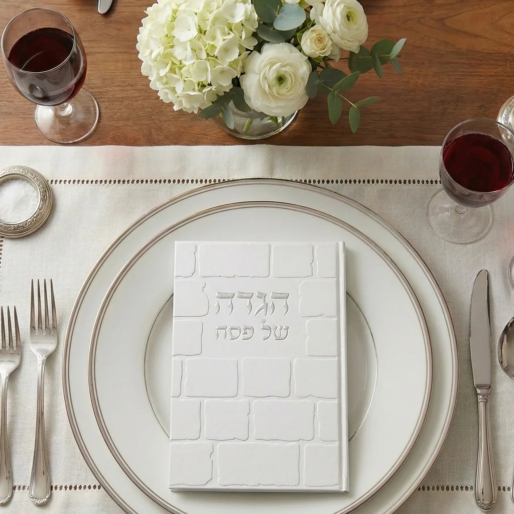 White PU Leathere Hagada Passover 30 cm