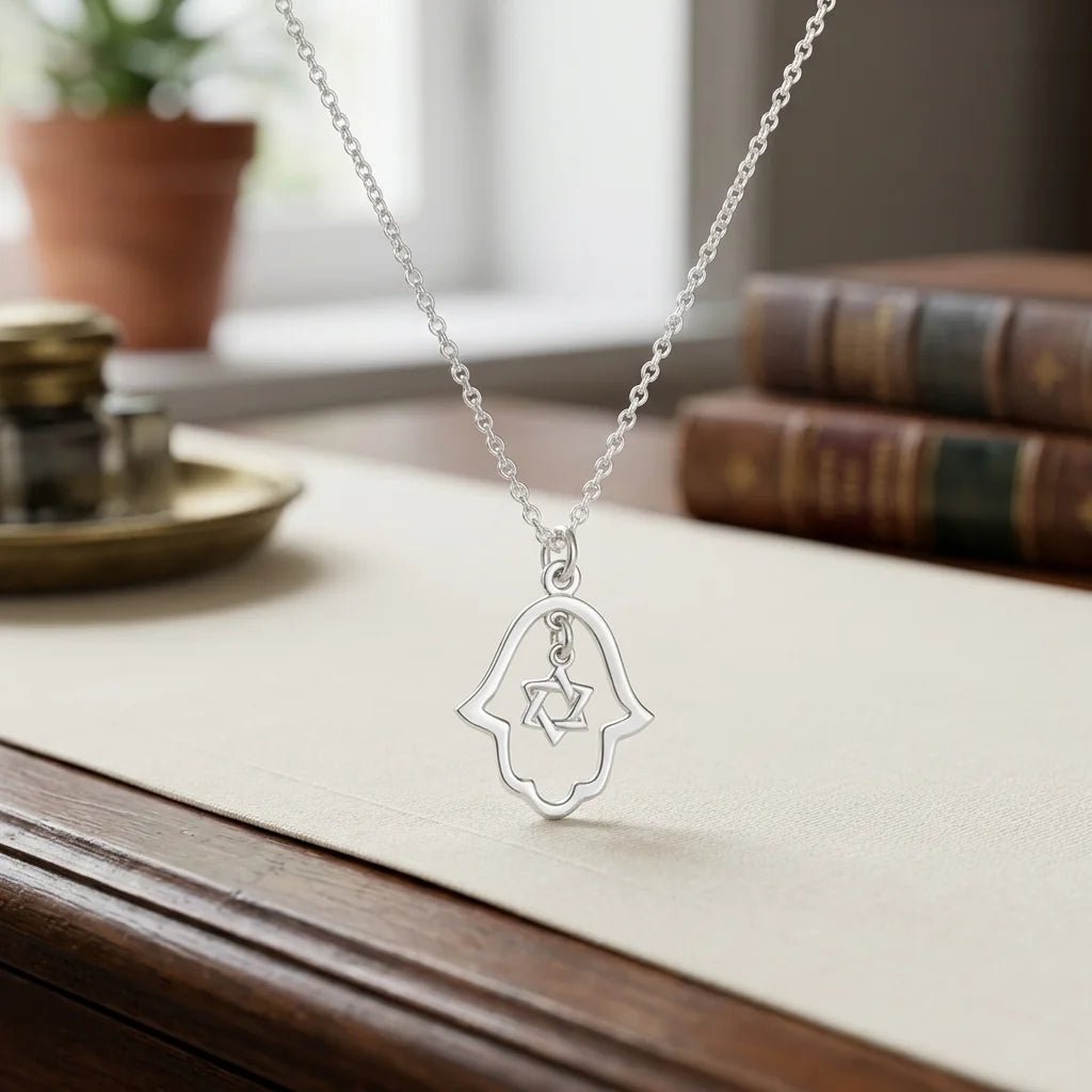 Necklace 952 Silver Plated- "Hamsa"
