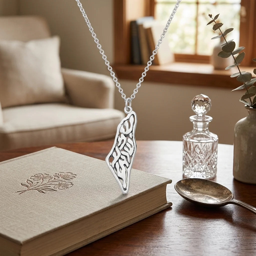 Necklace 952 Silver Plated- "Israel Map"
