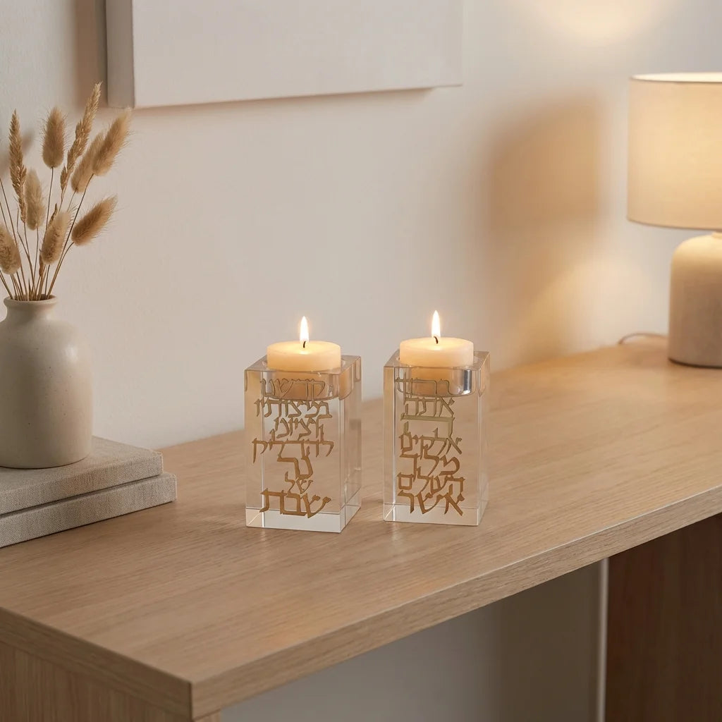 Crystal Candlesticks 8 cm with Metal Plaque