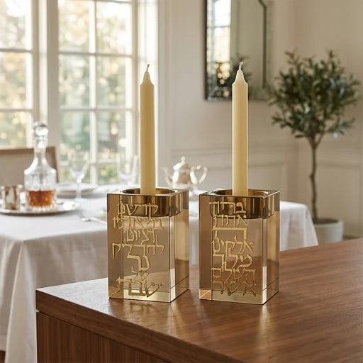 Crystal Candlesticks 8 cm with Metal Plaque