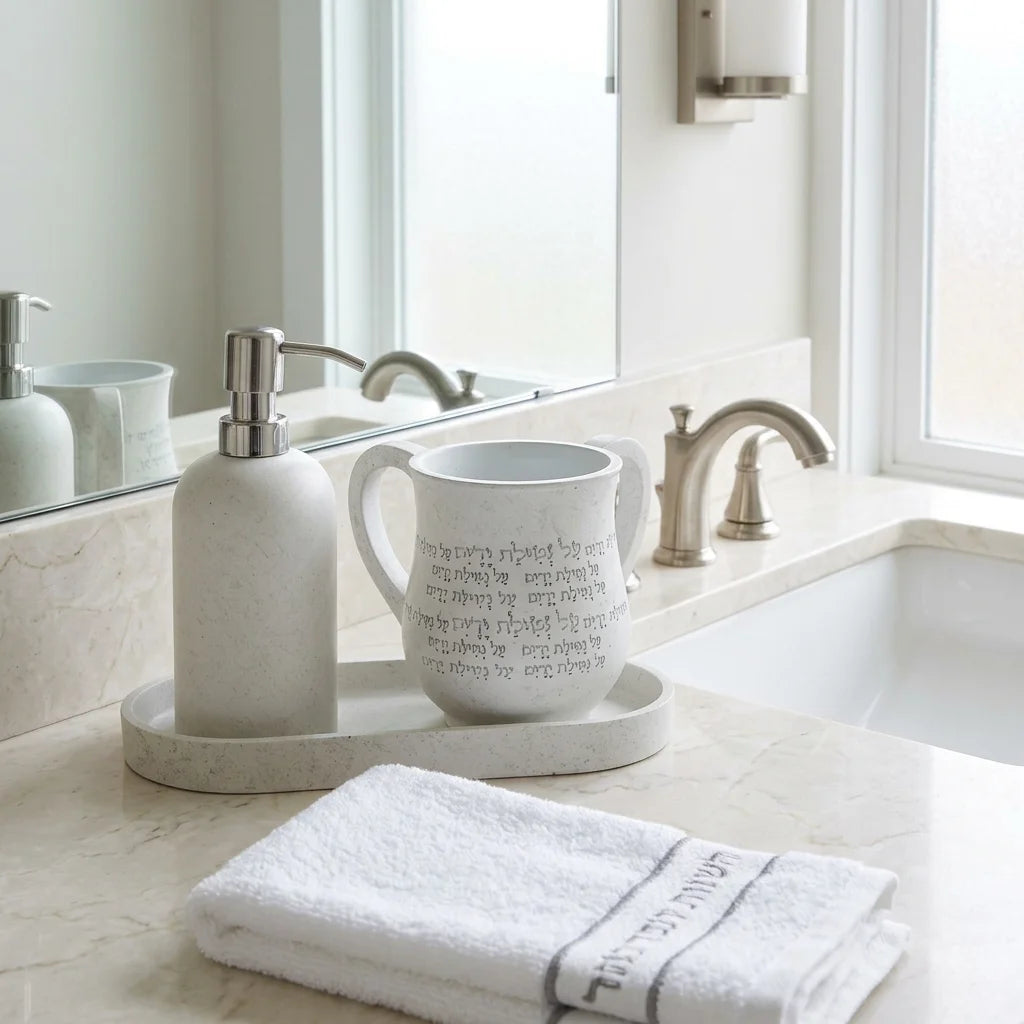 Polymer Set of Washing Cup & Soap Dispenser & Tray