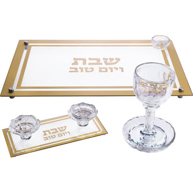 Crystal Set of Candlesticks ++ Kiddush Cup ++ Challah Tray