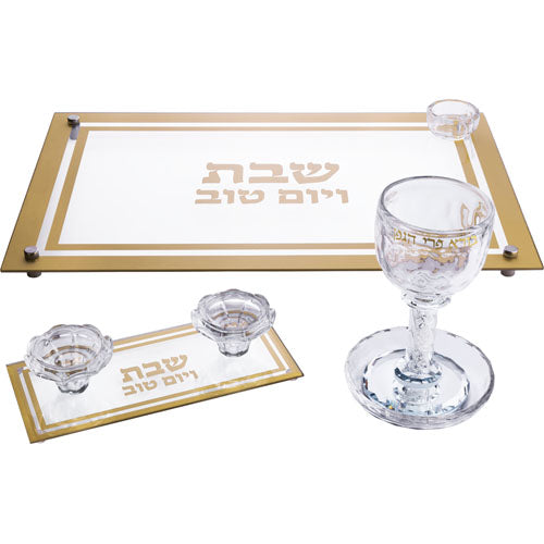 Crystal Set of Candlesticks ++ Kiddush Cup ++ Challah Tray