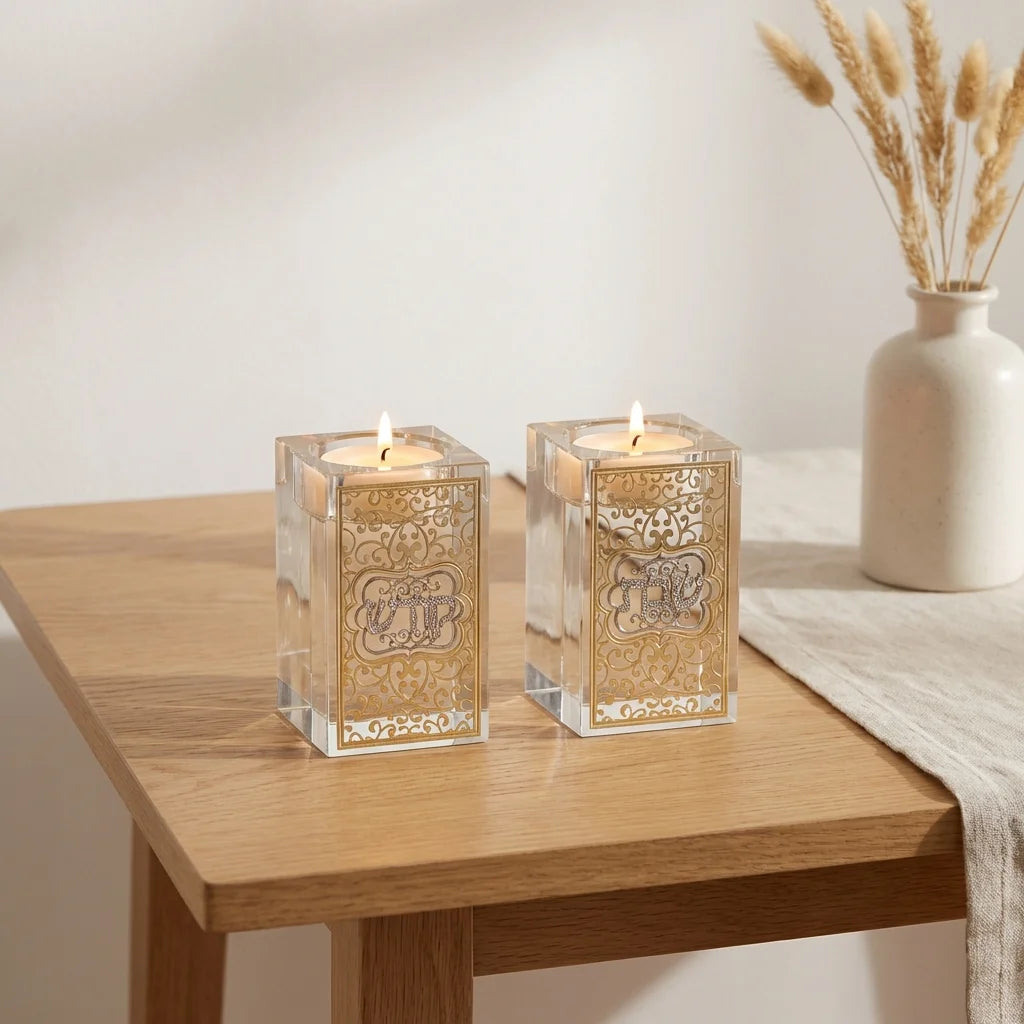 Crystal Candlesticks 8 cm with Metal Plaque